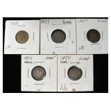 (5) SEATED  LIBERTY DIMES