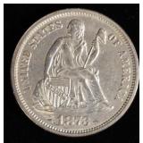 1873 SEATED LIBERTY DIME BU, SHARP STRIKE