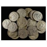 (20) 90% SILVER FRANKLIN HALF DOLLARS