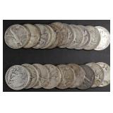 (20) 90% SILVER WALKING HALF DOLLARS