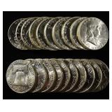 (20) 1963 90% SILVER FRANKLIN HALF DOLLARS BU