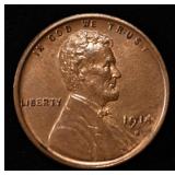 1914-S LINCOLN WHEAT CENT GEM BU NEARLY FULL RED