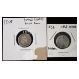 1856,57 SEATED LIBERTY HALF DIMES