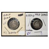 1853,54 SEATED LIBERTY HALF DIMES
