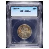 1935-S WASHINGTON QUARTER ICG MS-64