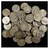 (50) 90% SILVER MERCURY DIMES