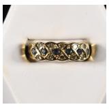 14K GOLD RING WITH DIAMONDS AND GREEN GEMSTONES