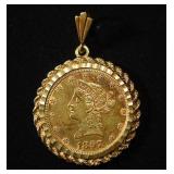 1897 $10 GOLD LIBERTY MOUNTED 14K GOLD FRAME