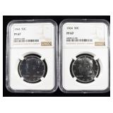 (2) 1964 KENNEDY HALVES NGC PF67