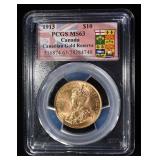 1913 CANADA $10 GOLD PCGS MS-63