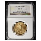 2001 1/2 OZ GOLD EAGLE NGC MS-69 BETTER DATE