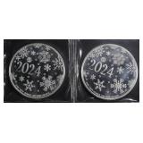 (2) 1 OZ .999 SILVER CHRISTMAS ROUNDS