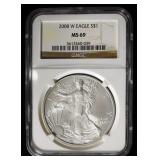 2008-W AMERICAN SILVER EAGLE NGC MS69