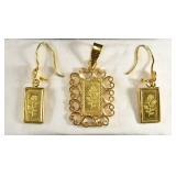 EARRINGS AND PENDANT MADE WITH 1 GRAM GOLD BARS