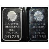 (2) 1 OZ .999 SILVER SOUTH CAROLINA BARS