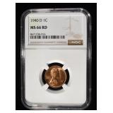 1940-D LINCOLN CENT NGC MS-66 RD