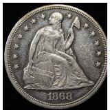 1868 SEATED LIBERTY DOLLAR AU/BU GREAT LUSTER