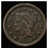 1847 BRAIDED HAIR LARGE CENT XF