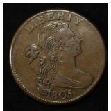 1805 DRAPED BUST LARGE CENT RB AU