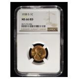 1938-S LINCOLN CENT NGC MS-66 RD