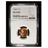 1940-D LINCOLN CENT NGC MS-66 RD