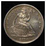 1839 NO DRAPERY SEATED LIBERTY HALF DOLLAR CH AU