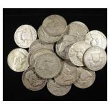 (20) 90% SILVER FRANKLIN HALF DOLLARS