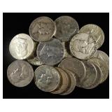 (20) 90% SILVER FRANKLIN HALF DOLLARS