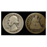 1936-D WASHINGTON  & 1853 SEATED LIBERTY QUARTERS