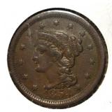 1854 BRAIDED HAIR LARGE CENT XF/AU