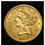 1894-O $5 LIBERTY GOLD W/ MOTTO CH BU