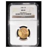 1900 $5 GOLD LIBERTY NGC MS64 IN BOX