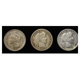 1872 3 CENT NICKEL, 1899-S & 1914-D BARBER DIMES