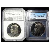 1976-S CLAD T-2 & 1976-S SILVER T-1 EISENHOWER $1