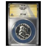 1958 FRANLKIN HALF DOLLAR ANACS PF68
