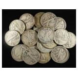 (20) 90% SILVER WALKING LIBERTY HALF DOLLARS