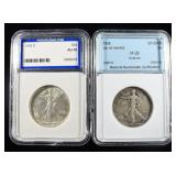 1936 & 1943-S WALKING LIBERTY HALVES NNC & PGC