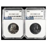 1962, 63 FRANKLIN HALVES PCI SUPERB GEM+ PROOF CAM