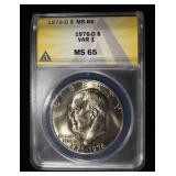 1976-D TYPE 1 EISENHOWER DOLLAR ANACS MS65