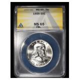 1959 FRANKLIN HALF DOLLAR ANACS MS65 FBL