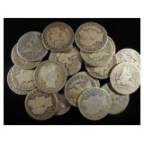 (20) 90% SILVER BARBER HALF DOLLARS