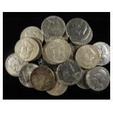 (20) 90% SILVER FRANKLIN HALF DOLLARS