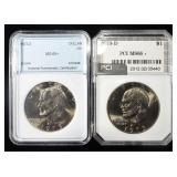 (2)1973-D EISENHOWER DOLLARS PCI & NNC MS66+
