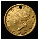 1854 $1 GOLD XF HOLED