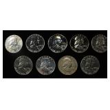 (9) 90% SILVER FRANKLIN PROOF HALF DOLLARS