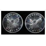(2) 1 OZ .999 SILVER SUNSHINE MINTING ROUNDS