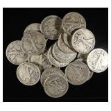 (20) 90% SILVER WALKING LIBERTY HALF DOLLARS