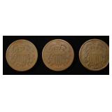 (3) 1864 2 CENT PIECES