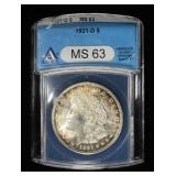 1921-D MORGAN DOLLAR ANACS MS-63