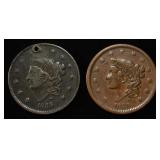 1835 & 1838 CORONET HEAD LARGE CENTS VF/XF DAMAGE